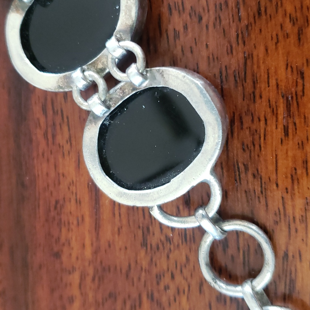 Vintage Sterling Silver Black Onyx Statement Bracelet Chunky Link 54g - Picture 10 of 11